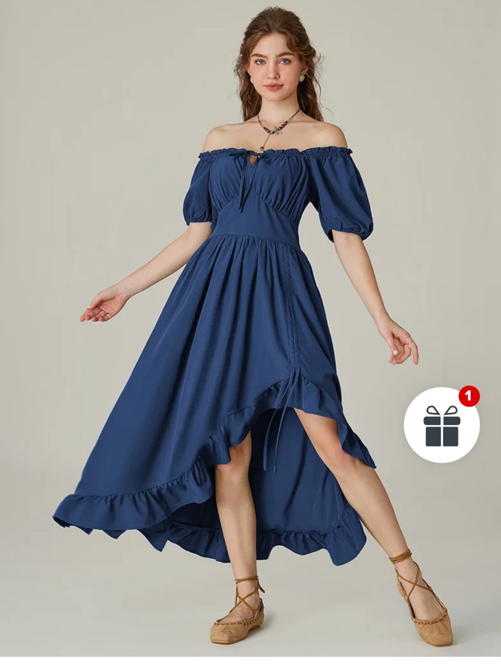Scarlet Darkness Victorian Fairy Blue Peasant Ruffle Dress Womens S